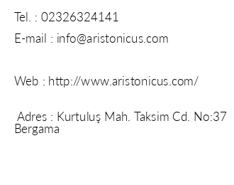 Aristonicus Boutique Hotel iletiim bilgileri